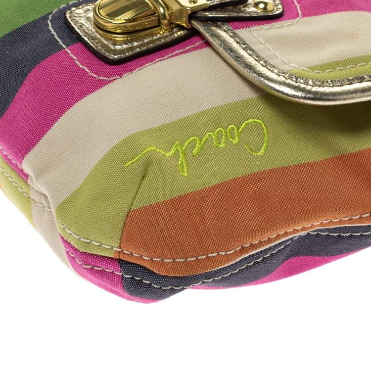 Pre Owned Coach Multicolor Canvas and Leather Sequin Stripe Hippie Legacy Hobo