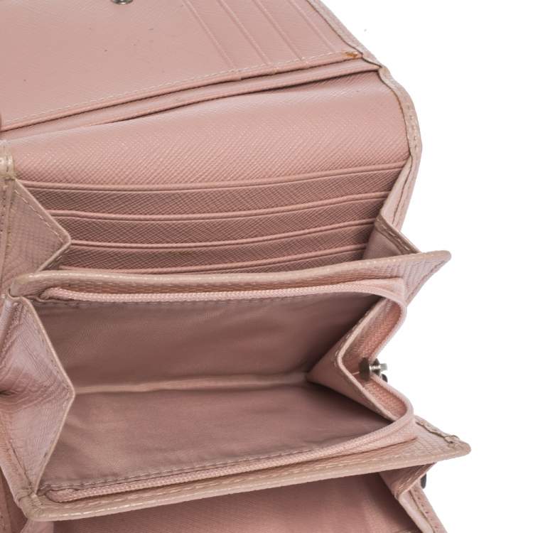 Pre Owned Coach Pink/Beige Signature Canvas and Leather Flap Compact Wallet
