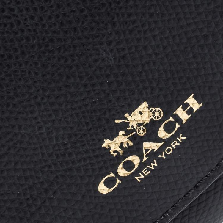 Pre Owned Coach Black Leather Trifold Compact Wallet