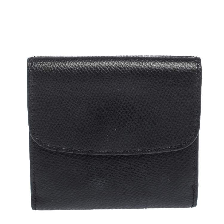 Pre Owned Coach Black Leather Trifold Compact Wallet