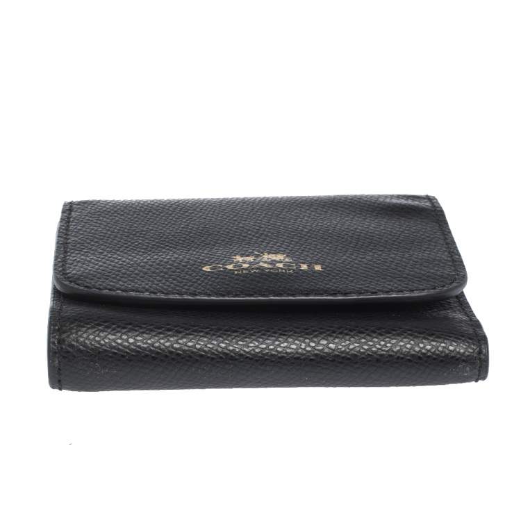 Pre Owned Coach Black Leather Trifold Compact Wallet