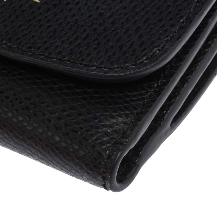 Pre Owned Coach Black Leather Trifold Compact Wallet