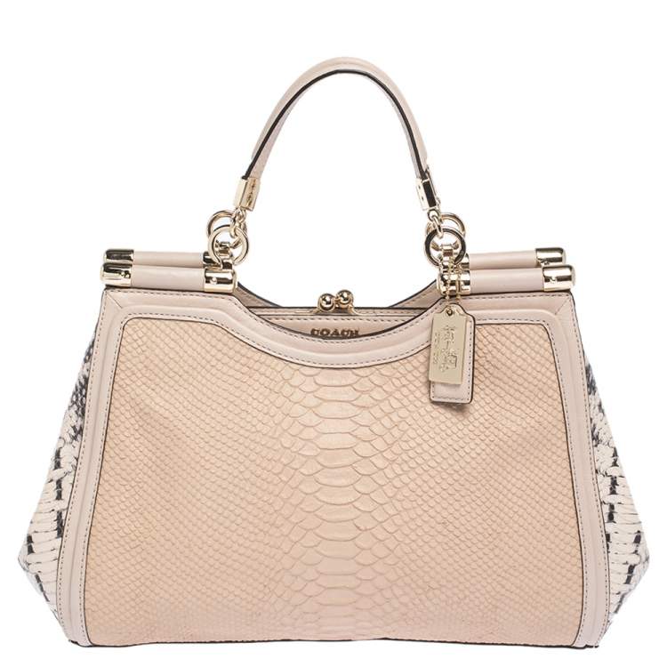 Coach Blush Pink Python Embossed Leather Madison Pinnacle Carrie Tote ...