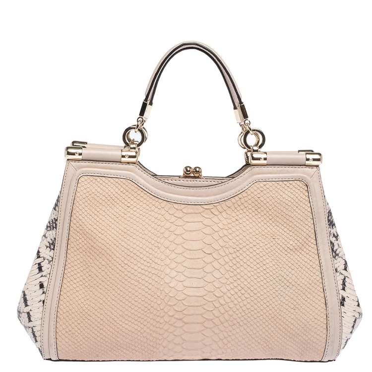 Pre Owned Coach Blush Pink Python Embossed Leather Madison Pinnacle Carrie Tote