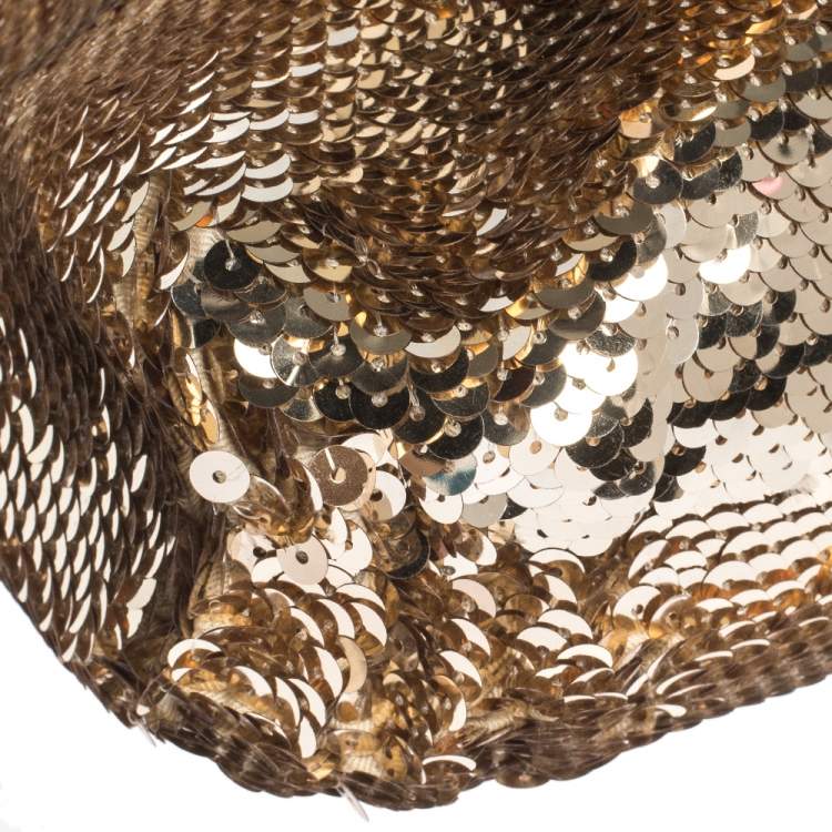 Pre Owned Coach Gold Sequins and Leather Groovy Shoulder Bag