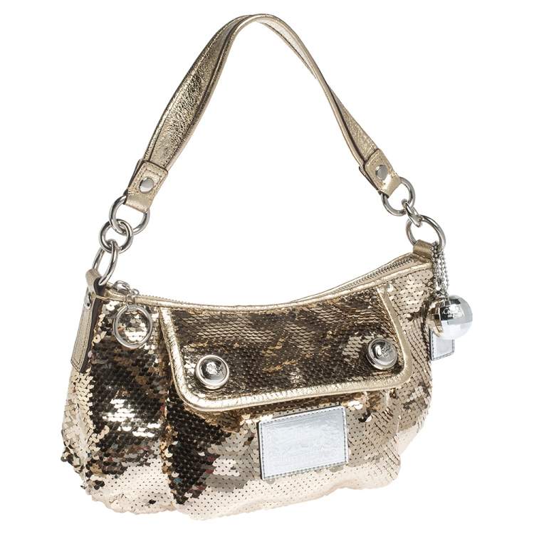 Pre Owned Coach Gold Sequins and Leather Groovy Shoulder Bag