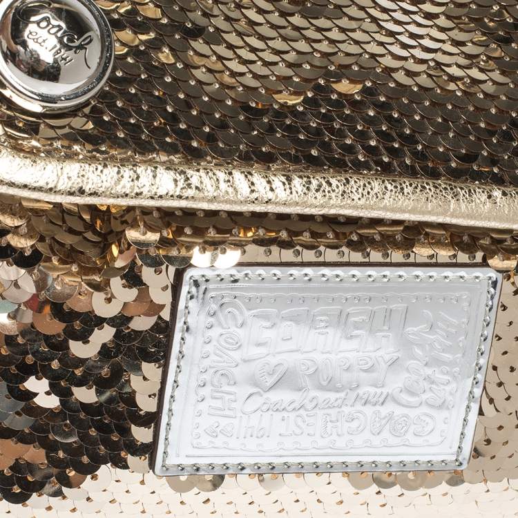 Pre Owned Coach Gold Sequins and Leather Groovy Shoulder Bag