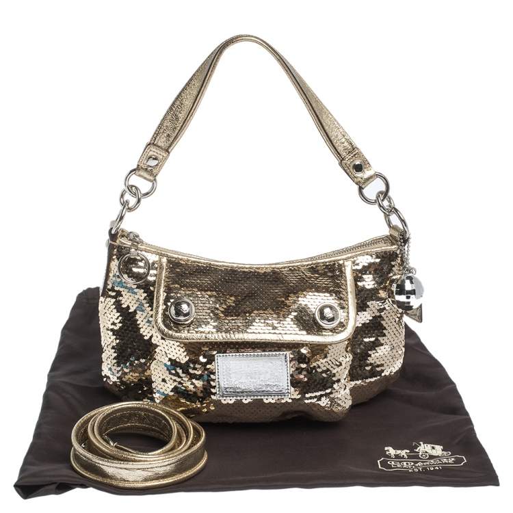 Pre Owned Coach Gold Sequins and Leather Groovy Shoulder Bag