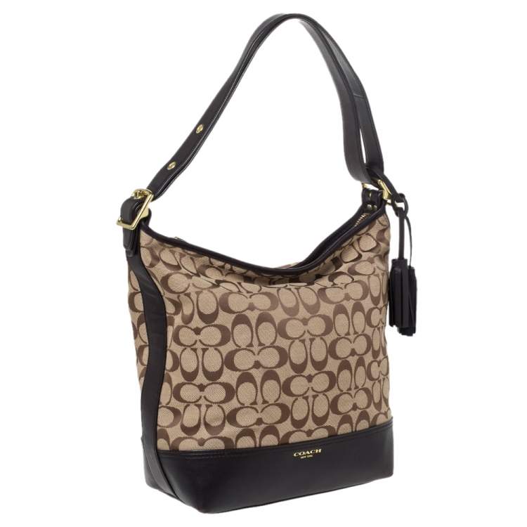 Pre Owned Coach Dark Brown/Beige Signature Canvas and Leather Legacy Hobo