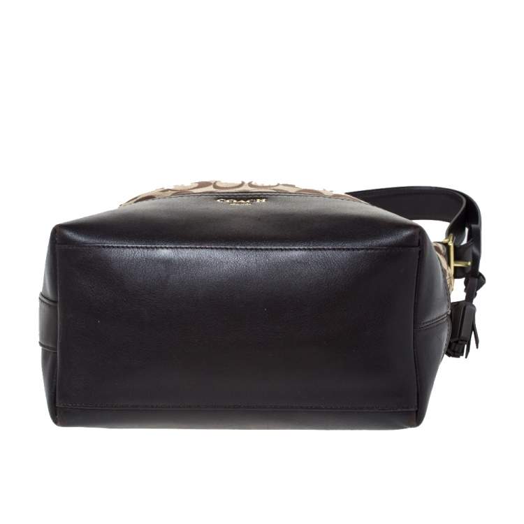 Pre Owned Coach Dark Brown/Beige Signature Canvas and Leather Legacy Hobo