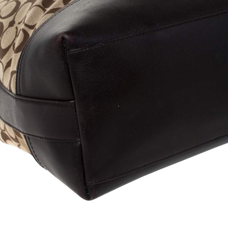 Pre Owned Coach Dark Brown/Beige Signature Canvas and Leather Legacy Hobo