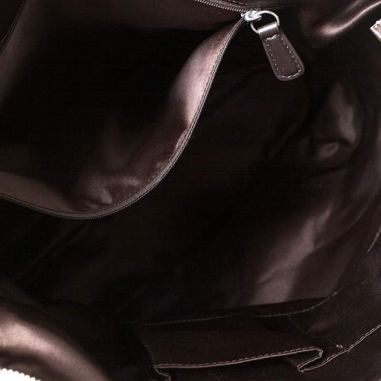 Pre Owned Coach Dark Brown/Beige Signature Canvas and Patent Leather Ashley North/South Satchel