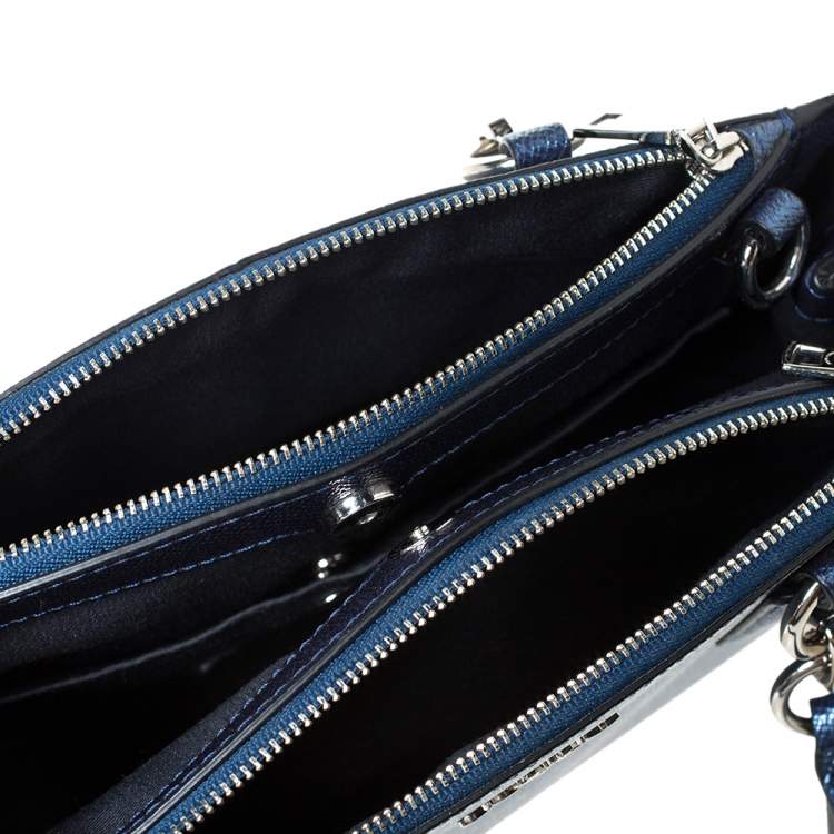 Pre Owned Coach Metallic Navy Blue Leather Mini Christie Carryall Satchel