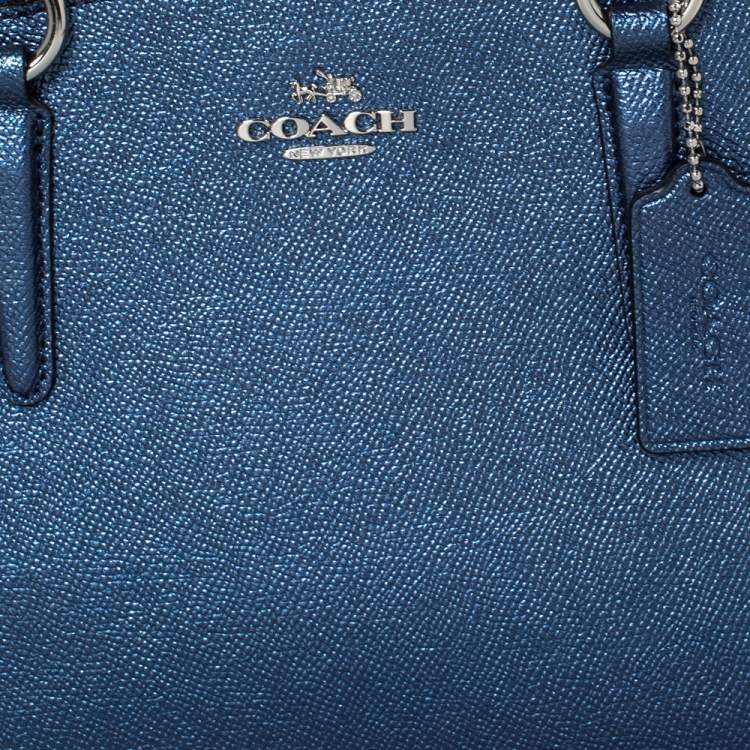 Pre Owned Coach Metallic Navy Blue Leather Mini Christie Carryall Satchel