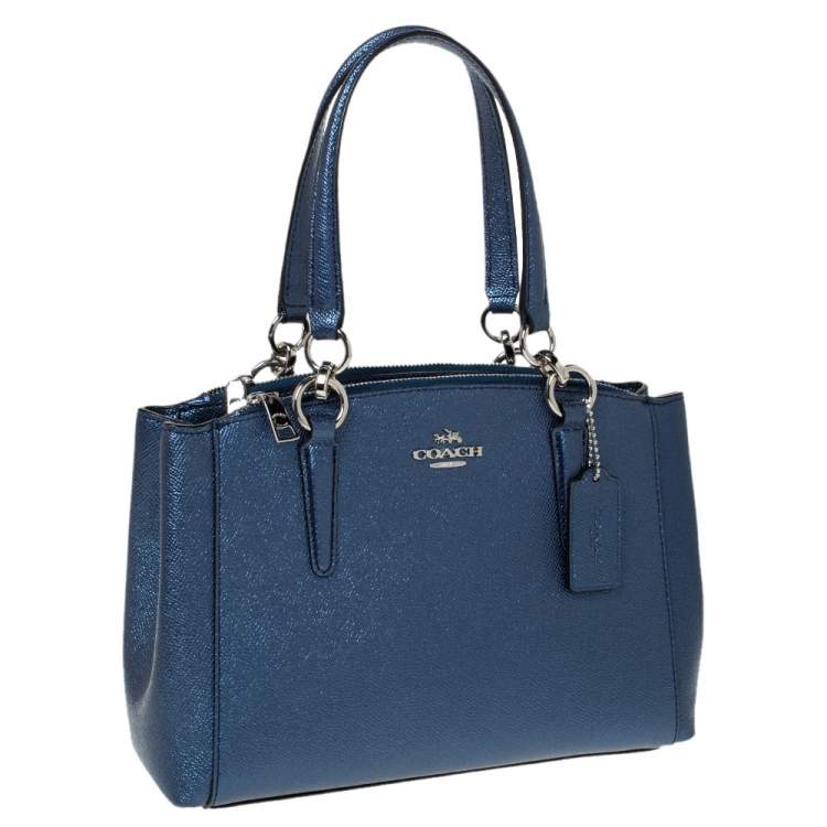 Pre Owned Coach Metallic Navy Blue Leather Mini Christie Carryall Satchel
