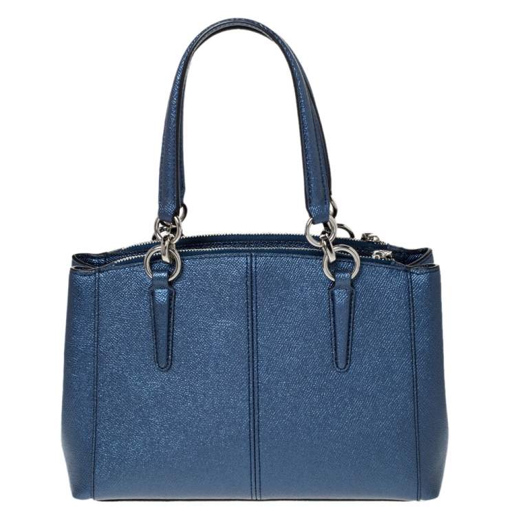 Pre Owned Coach Metallic Navy Blue Leather Mini Christie Carryall Satchel
