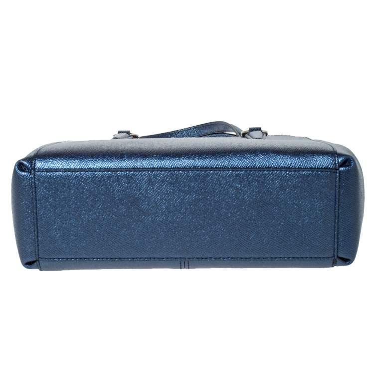 Pre Owned Coach Metallic Navy Blue Leather Mini Christie Carryall Satchel