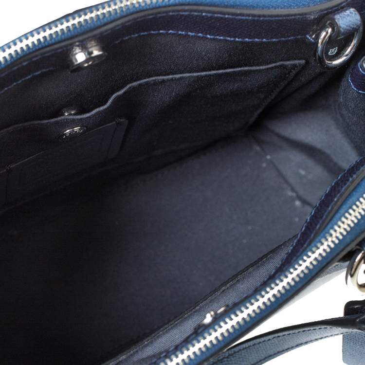 Pre Owned Coach Metallic Navy Blue Leather Mini Christie Carryall Satchel