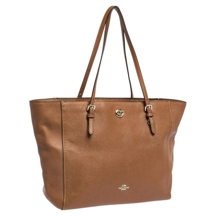 Pre Owned Coach Brown Leather Turnlock Tote