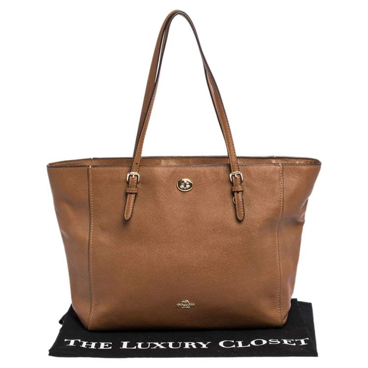 Pre Owned Coach Brown Leather Turnlock Tote