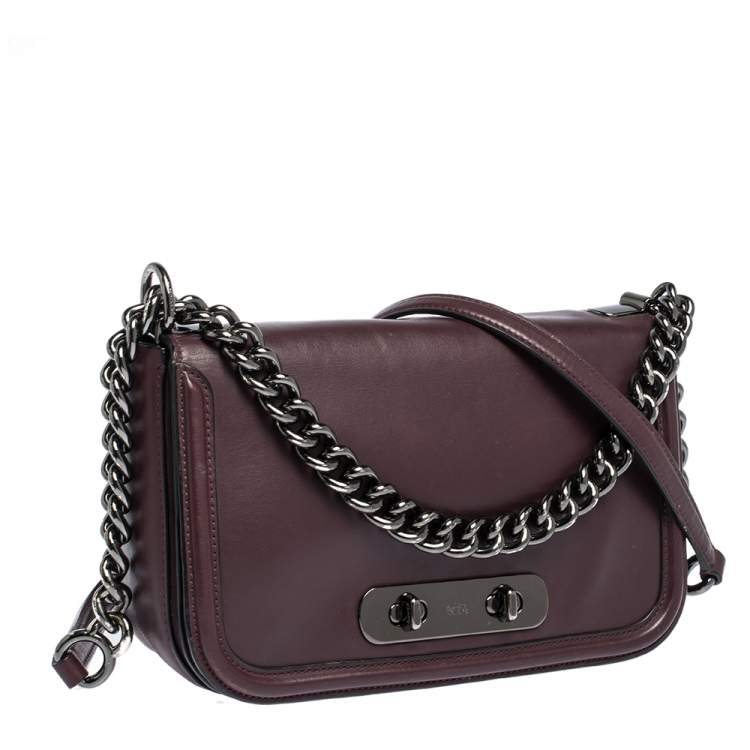 Pre Owned Coach Dark Burgundy Leather Swagger Shoulder Bag