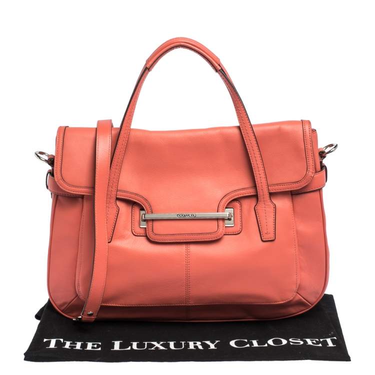 Pre Owned Coach Coral Orange Leather Taylor Marin Flap Satchel 