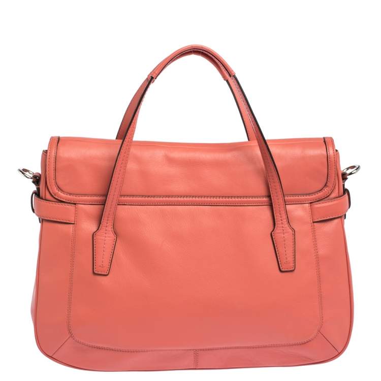 Pre Owned Coach Coral Orange Leather Taylor Marin Flap Satchel 