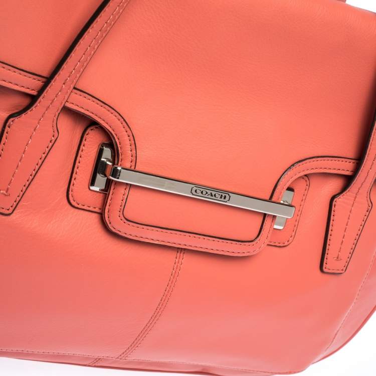 Pre Owned Coach Coral Orange Leather Taylor Marin Flap Satchel 