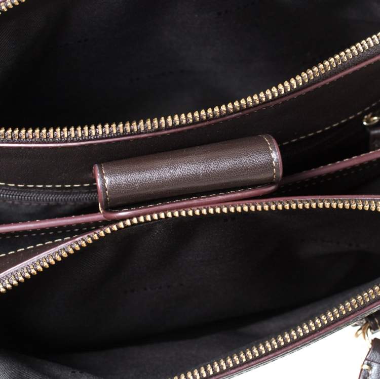 Pre Owned Coach Beige/Brown Canvass and Leather Etta Carryall Satchel