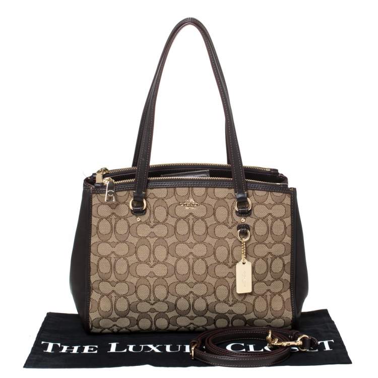 Pre Owned Coach Beige/Brown Canvass and Leather Etta Carryall Satchel