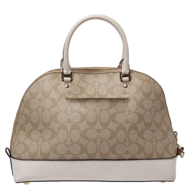 Pre Owned Coach Beige/Brown Coated Canvas and Leather Sierra Satchel