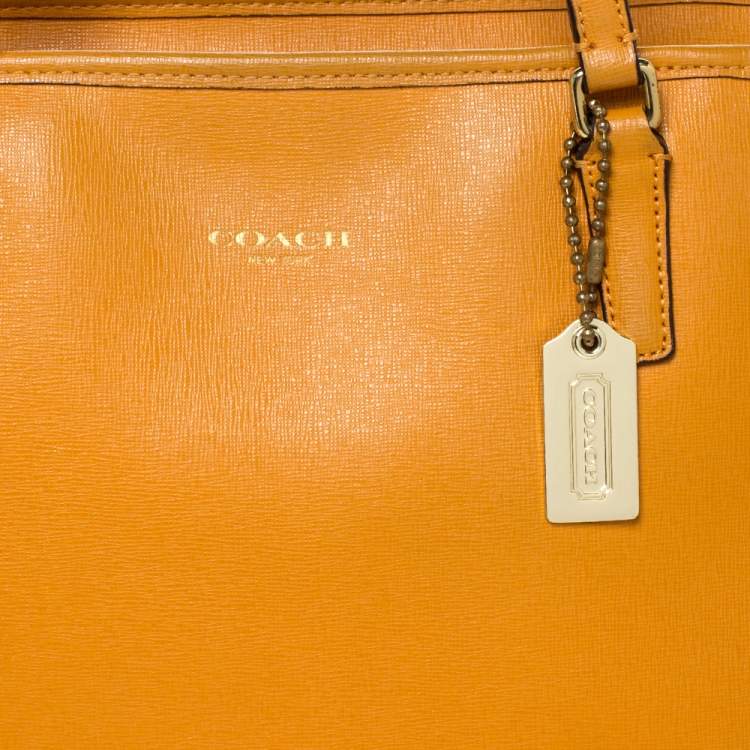Pre Owned Coach Orange Leather Shopper Tote