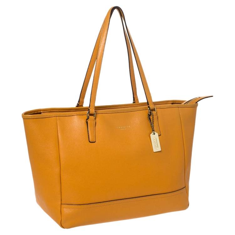 Pre Owned Coach Orange Leather Shopper Tote
