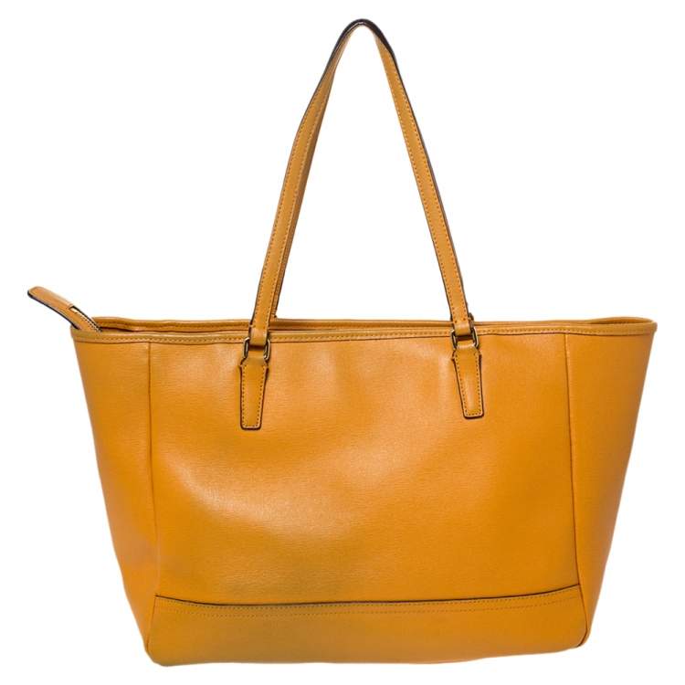 Pre Owned Coach Orange Leather Shopper Tote
