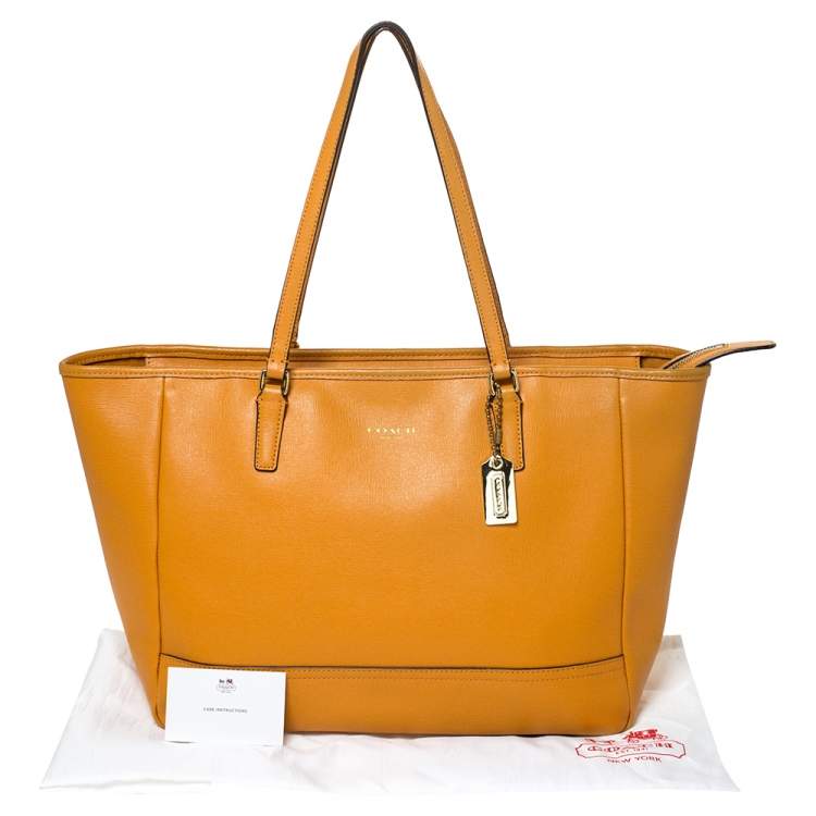 Pre Owned Coach Orange Leather Shopper Tote