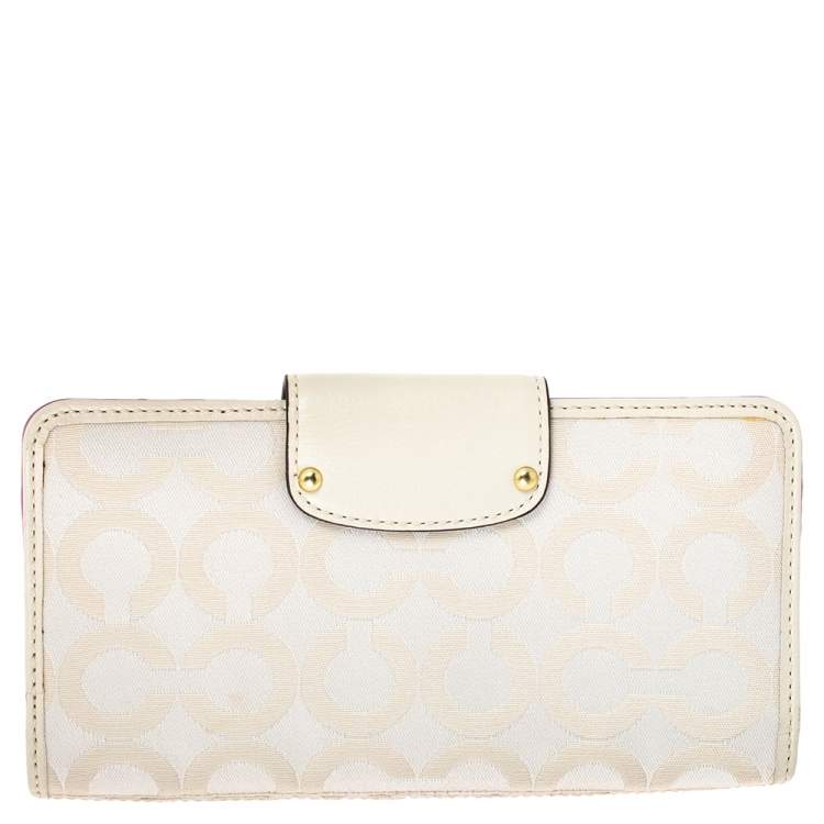 Coach Cream Signature Canvas and Leather Continental Wallet