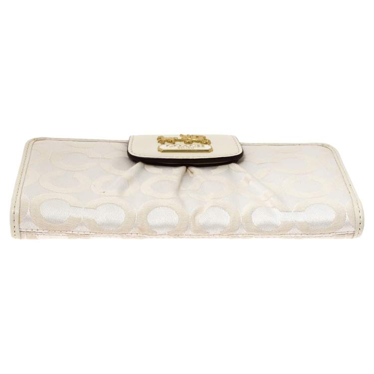 Coach Cream Signature Canvas and Leather Continental Wallet