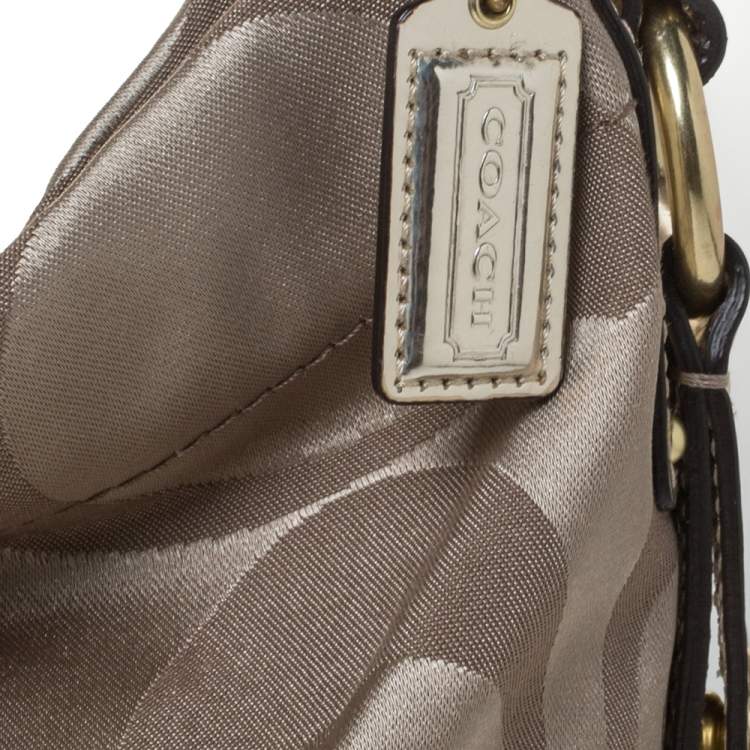 Pre Owned Coach Gold Signature Canvas and Patent Leather Carly Hobo