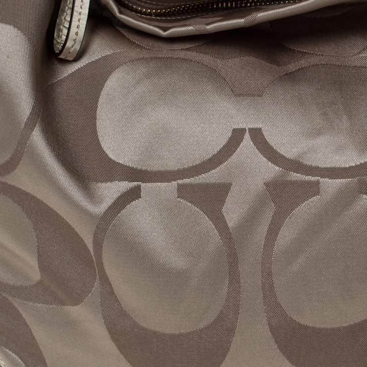 Pre Owned Coach Gold Signature Canvas and Patent Leather Carly Hobo