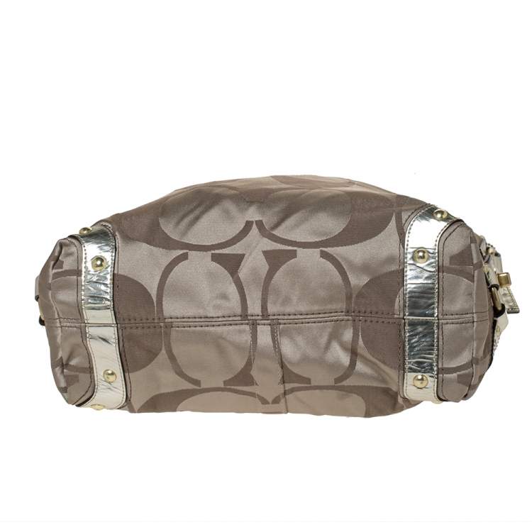 Pre Owned Coach Gold Signature Canvas and Patent Leather Carly Hobo