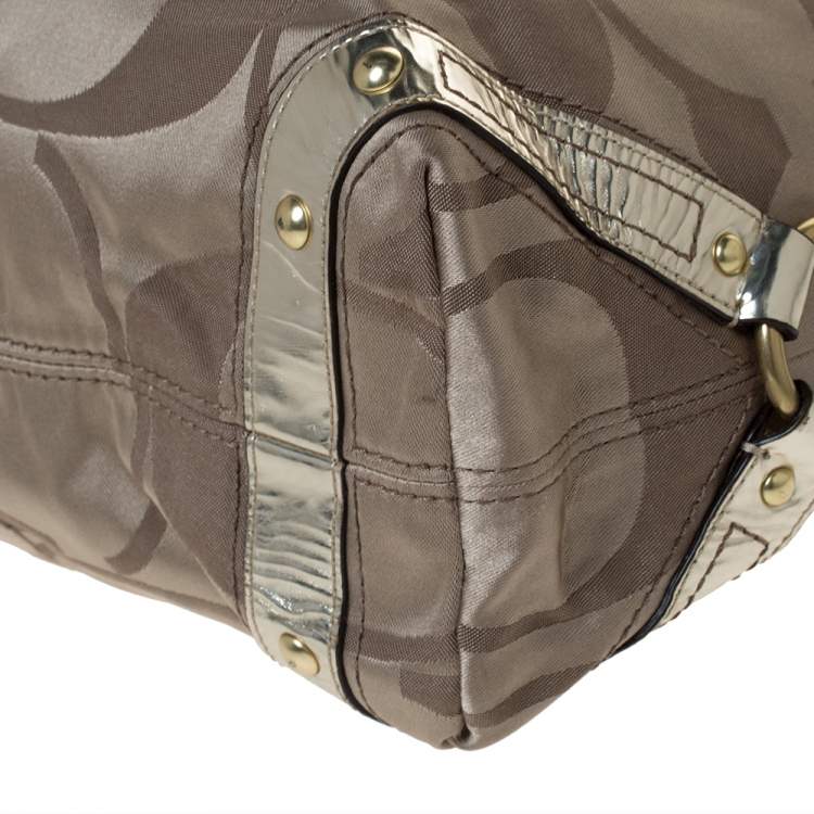 Pre Owned Coach Gold Signature Canvas and Patent Leather Carly Hobo