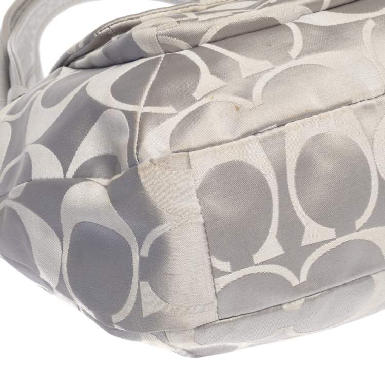 Pre Owned Coach Grey Signature Canvas and Lizard Embossed Leather Small Kristin Hobo