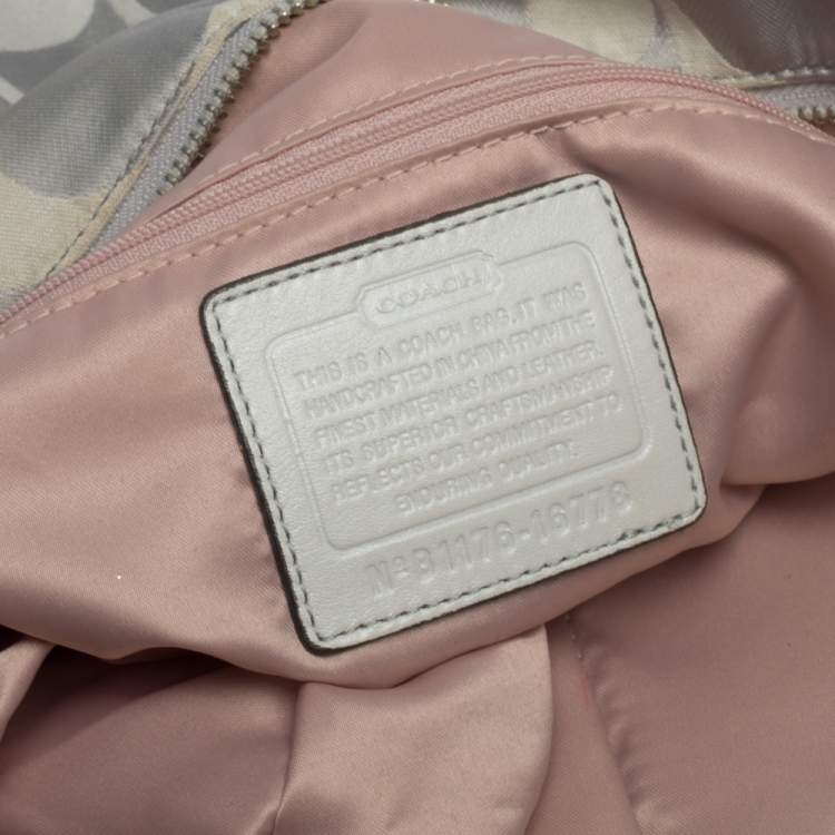 Pre Owned Coach Grey Signature Canvas and Lizard Embossed Leather Small Kristin Hobo