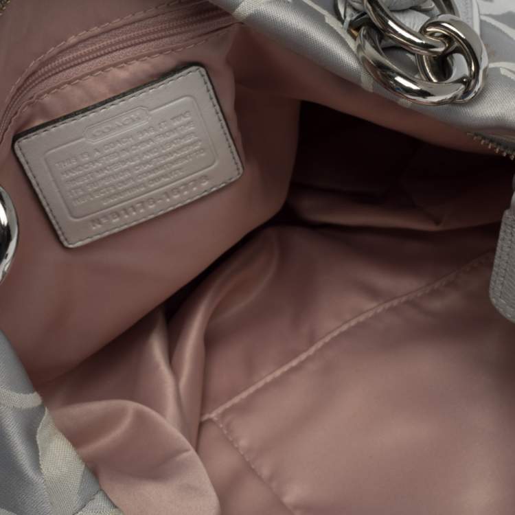 Pre Owned Coach Grey Signature Canvas and Lizard Embossed Leather Small Kristin Hobo