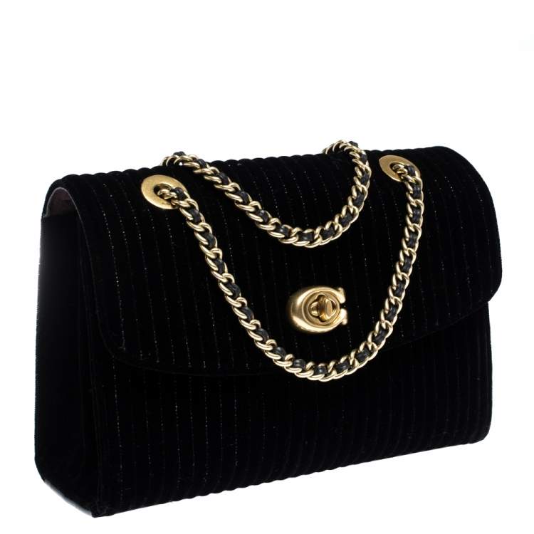 Pre Owned Coach Black Velvet and Leather Parker 18 Mauve Shoulder Bag