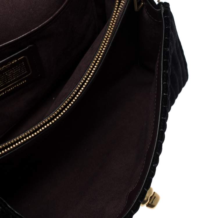 Pre Owned Coach Black Velvet and Leather Parker 18 Mauve Shoulder Bag