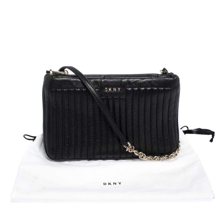 Pre Owned Dkny Black Leather Zip Crossbody Bag