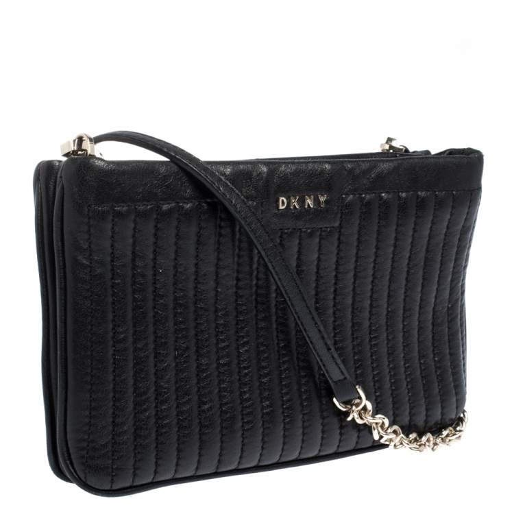 Pre Owned Dkny Black Leather Zip Crossbody Bag