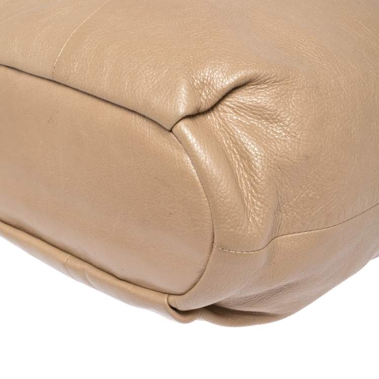 Pre Owned Coach Beige Leather Drawstring Hobo 