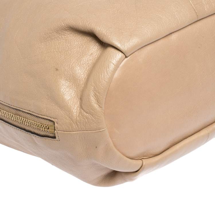 Pre Owned Coach Beige Leather Drawstring Hobo 